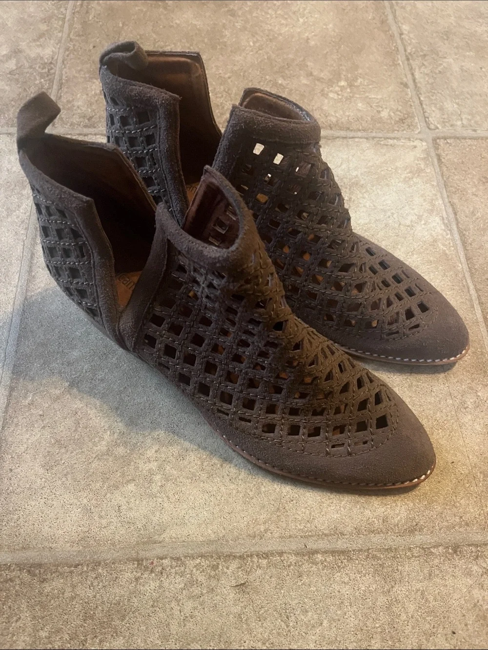Jeffrey Campbell The Taggert Taupe Suede Open Weave Boho Leather Ankle Festival
